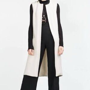 Zara Woman Ivory Long Tweed Wool Blend  Vest with Side High Slits